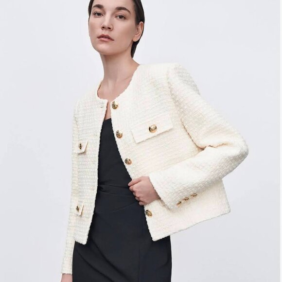Urban Revivo MULTI-POCKET TWEED JACKET White - Picture 1 of 5